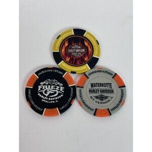 Lot of 3 Harley Davidson Poker Chips Waterkotte Mt Vernon Frieze O’Fallon IL